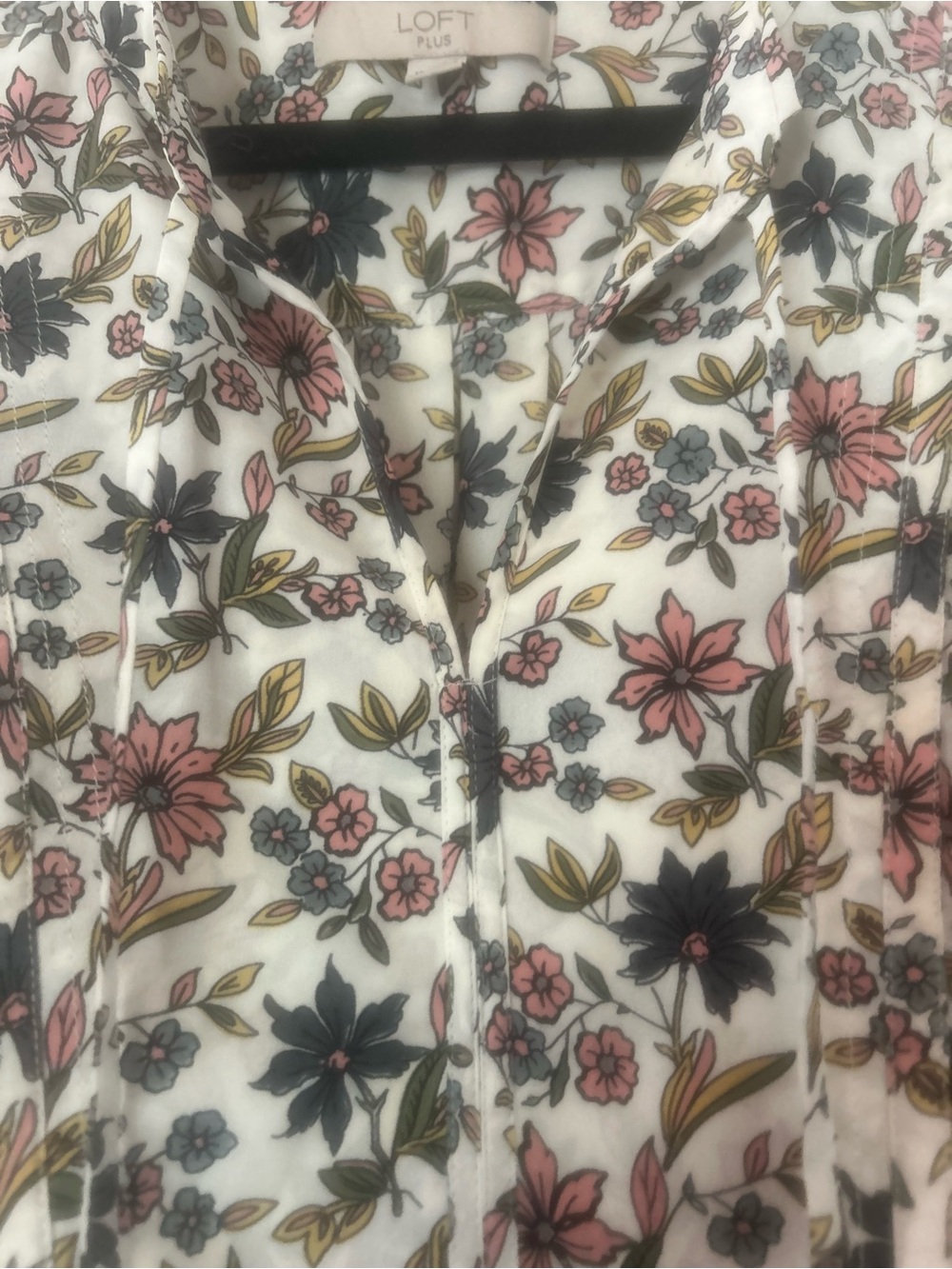 LOFT Cream Floral Long-Sleeve Peasant Blouse with Pink and Black Flowers - Picture 3 of 8
